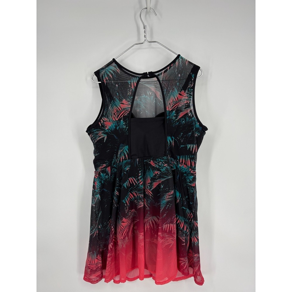 Torrid Swimdress Womens 3 DD/F Black Underwire Long Mesh Overlay Palm Tropical - Picture 3 of 9